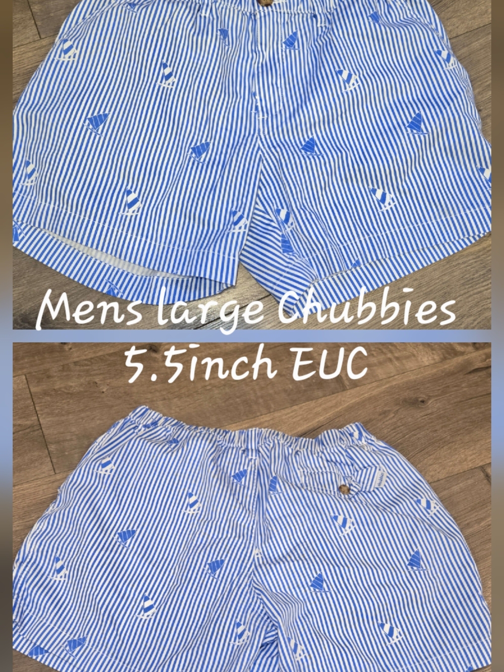 chubbies Blue and White Striped Men's Shorts with Sailboat Print